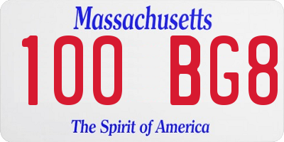 MA license plate 100BG8