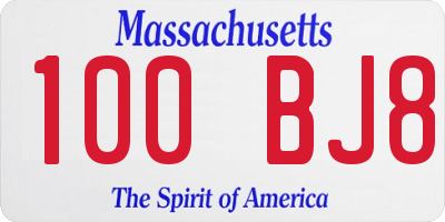 MA license plate 100BJ8