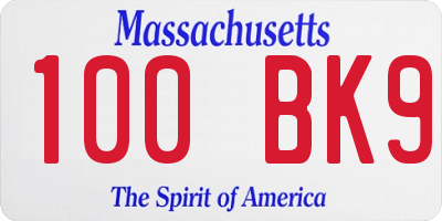 MA license plate 100BK9