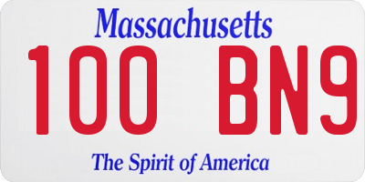 MA license plate 100BN9