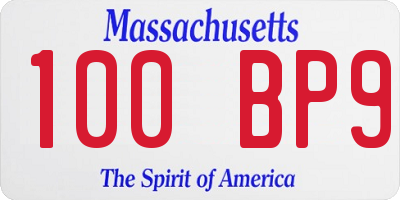 MA license plate 100BP9