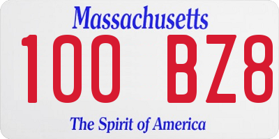 MA license plate 100BZ8
