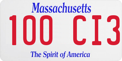 MA license plate 100CI3