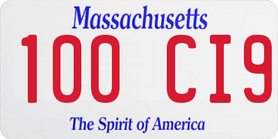 MA license plate 100CI9