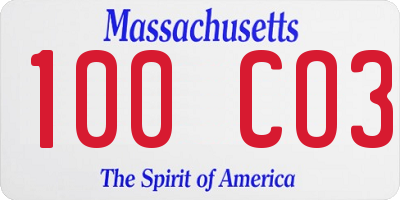 MA license plate 100CO3