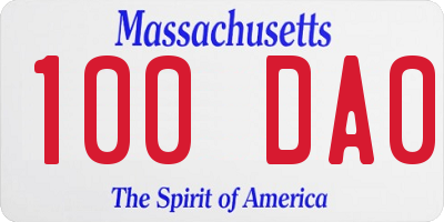 MA license plate 100DA0