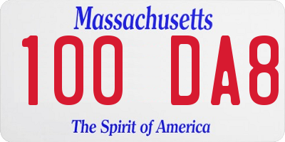 MA license plate 100DA8