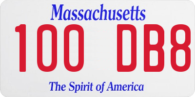 MA license plate 100DB8