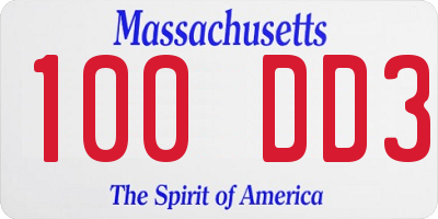 MA license plate 100DD3