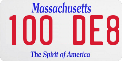 MA license plate 100DE8