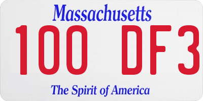 MA license plate 100DF3