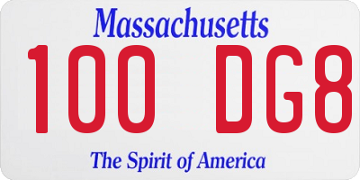 MA license plate 100DG8