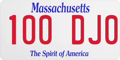 MA license plate 100DJ0