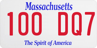 MA license plate 100DQ7
