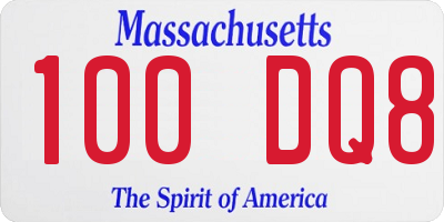 MA license plate 100DQ8