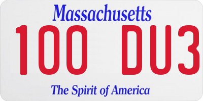 MA license plate 100DU3