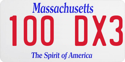 MA license plate 100DX3