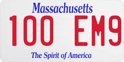 MA license plate 100EM9