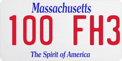 MA license plate 100FH3