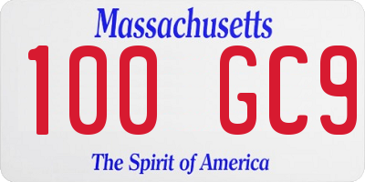 MA license plate 100GC9