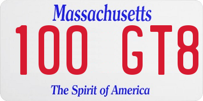 MA license plate 100GT8