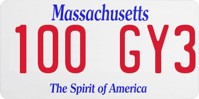 MA license plate 100GY3