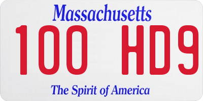 MA license plate 100HD9