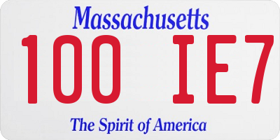 MA license plate 100IE7