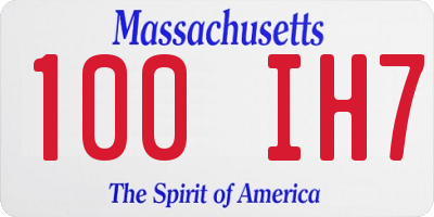 MA license plate 100IH7