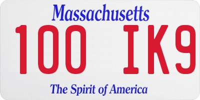 MA license plate 100IK9