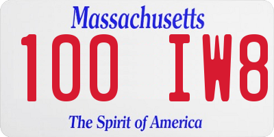 MA license plate 100IW8