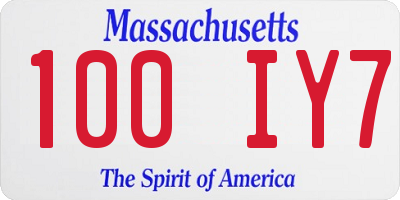 MA license plate 100IY7