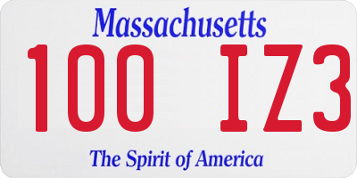 MA license plate 100IZ3