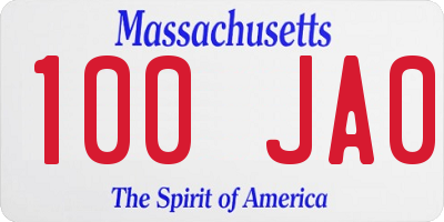 MA license plate 100JA0