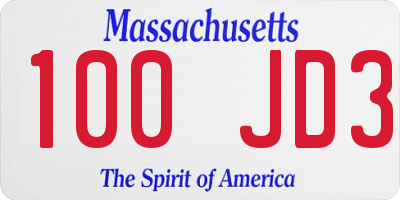MA license plate 100JD3