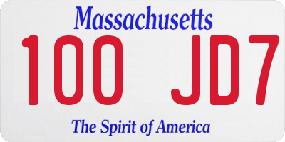 MA license plate 100JD7