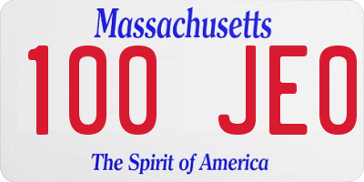 MA license plate 100JE0
