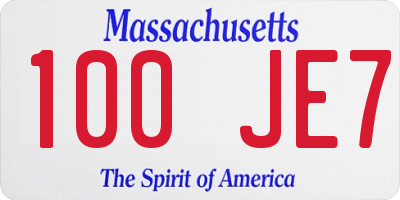 MA license plate 100JE7