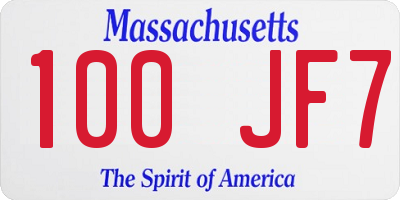 MA license plate 100JF7