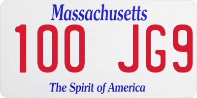 MA license plate 100JG9