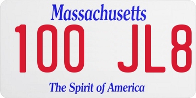 MA license plate 100JL8