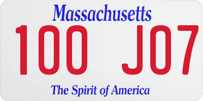 MA license plate 100JO7