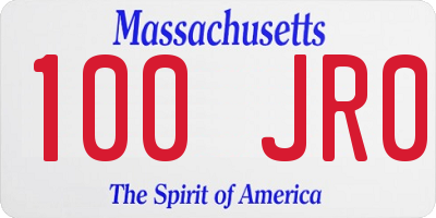 MA license plate 100JR0