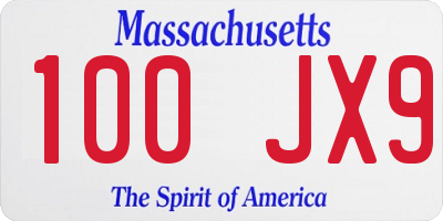 MA license plate 100JX9