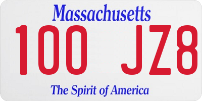 MA license plate 100JZ8