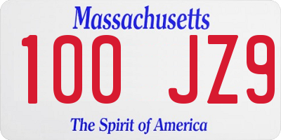 MA license plate 100JZ9