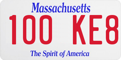 MA license plate 100KE8