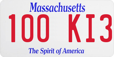 MA license plate 100KI3