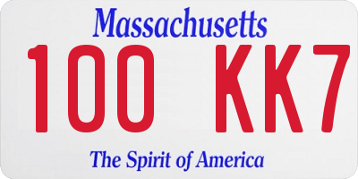 MA license plate 100KK7