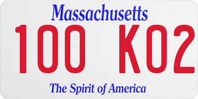 MA license plate 100KO2